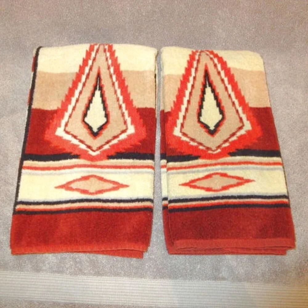 Vtg Hilasal Hand Towels Set Of 2 Soft Cotton Aztec Southwestern Hippie Boho 2